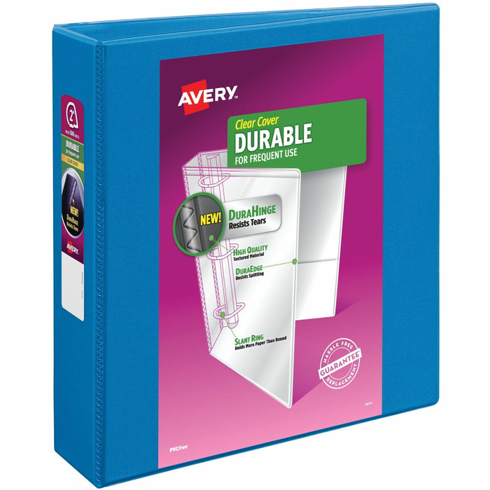 Avery® Durable View 3 Ring Binder, 2 Inch Slant Rings, 1 Pool Blue Binder (17837) - 2" Binder Capacity - Letter - 8 1/2" x 11" Sheet Size - 530 Sheet Capacity - 530 Ring - Fastener: Slant Ring - Pocket: 2 - Polypropylene - Pool Blue - Adhesive, Durable, F