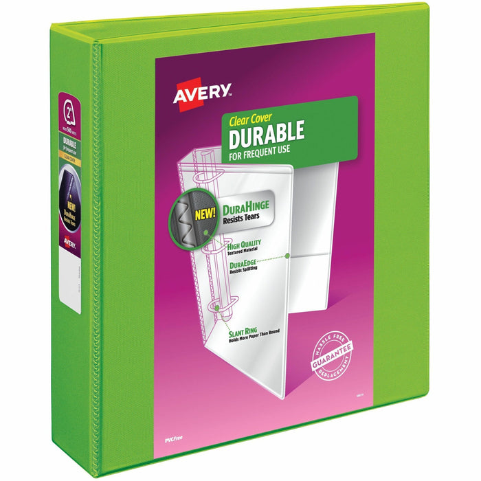Avery® Durable View 3 Ring Binder, 2" Slant Rings, 1 Chartreuse Binder (17838) - 2" Binder Capacity - Letter - 8 1/2" x 11" Sheet Size - 530 Sheet Capacity - 530 Ring - Fastener: Slant Ring - Pocket: 2 - Polypropylene - Adhesive, Durable, Flexible, Pocket