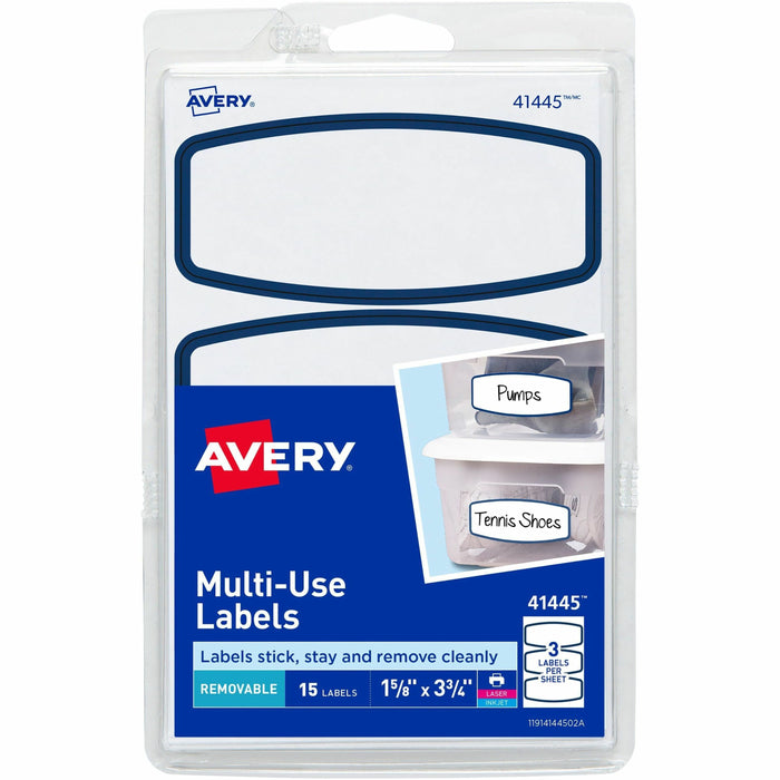 Avery® Blue Border Removable Multi-Use Labels - - HeightRemovable Adhesive - Arched Rectangle - Laser, Inkjet - White, Blue - Paper - 3 / Sheet - 90 Total Sheets - 270 Total Label(s) - 1 Carton