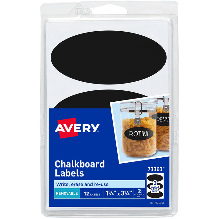 Avery® Removable Chalkboard Labels - - HeightRemovable Adhesive - Oval - Matte - Black - Plastic - 3 / Sheet - 72 Total Sheets - 216 Total Label(s) - 1 Carton