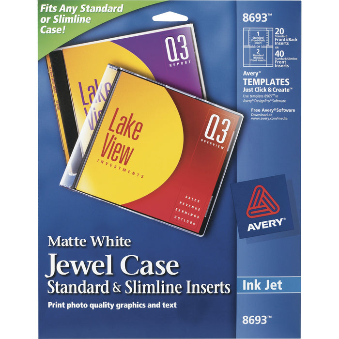 Avery® Jewel Case Insert - Matte - Print-to-the-edge - White - 200/Pack - 5 / Carton