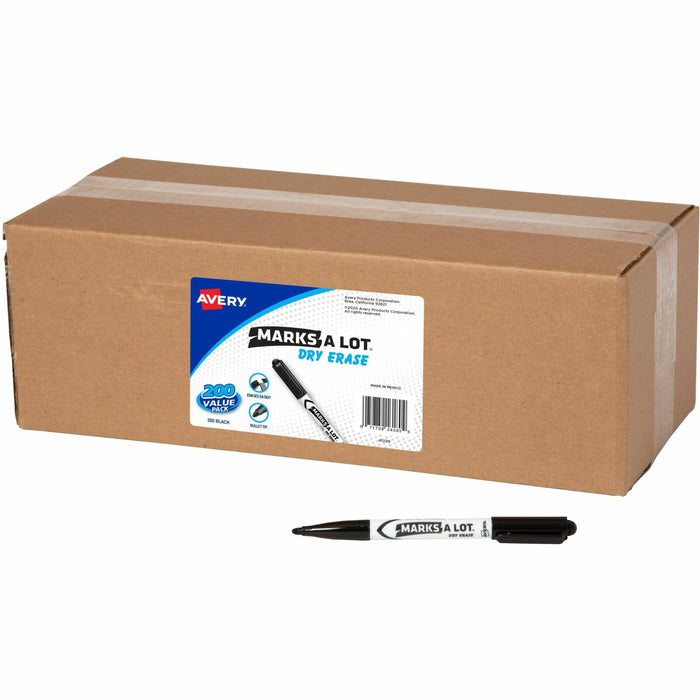 Avery® Marks A Lot Marks-A-Lot Value Pack Dry Erase Markers - Bullet Marker Point - Erasable - Black Ink - Home, School - 200 / Carton