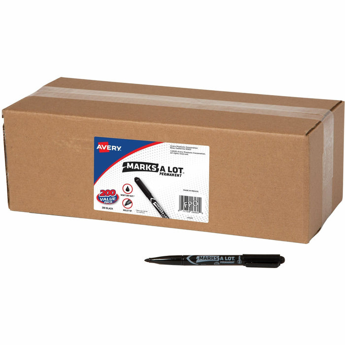 Avery® Marks-A-Lot Value Pack Pen-Style Permanent Markers - Bold Bullet Marker Point - Black Ink - Metal, Plastic, Warehouse, Classroom, Office - 200 / Carton