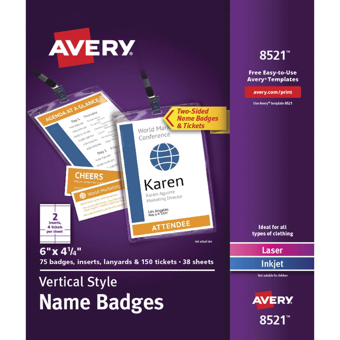 Avery® Vertical Name Badges - 4 1/4" x 6" - Printable, Durable, Reusable - White - 1 Carton