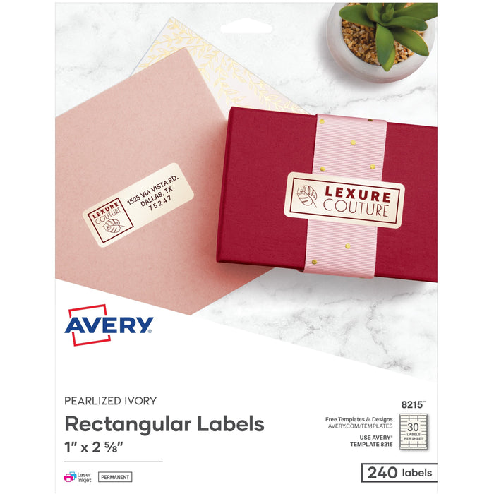 Avery® Pearlized Address Labels - 1" Widthss x 2 5/8" Length - Permanent Adhesive - Rectangle - Laser, Inkjet - Pearlized - Ivory - Paper - 30 / Sheet - 150 Total Sheets - 1200 Total Label(s) - 240/Pack - 5 / Carton