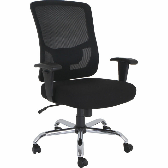 Lorell Big & Tall Mesh High-Back Task Chair - Fabric Seat Material - Mid Back - 5-star Base - Black - 1 Each
