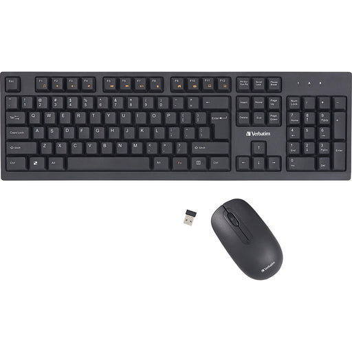 Verbatim Wireless Keyboard and Mouse Combo - USB Type A Wireless Bluetooth 2.40 GHz Keyboard - USB Type A Wireless Mouse - Optical - 1000 dpi - 3 Button - Multimedia Hot Key(s) - Symmetrical - AA, AAA - Compatible with Windows, Mac - 1 Each