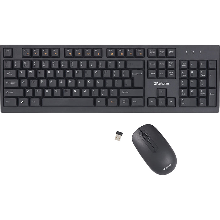 Verbatim Wireless Keyboard and Mouse Combo - USB Type A Wireless Bluetooth 2.40 GHz Keyboard - USB Type A Wireless Mouse - Optical - 1000 dpi - 3 Button - Multimedia Hot Key(s) - Symmetrical - AA, AAA - Compatible with Windows, Mac - 1 Each