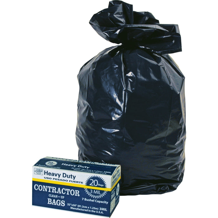 Berry Heavy Duty Contractor Bags - 50" Length x 32" Width x 3 mil (76 Micron) Thickness - Black - Waste Disposal - 20 / Carton