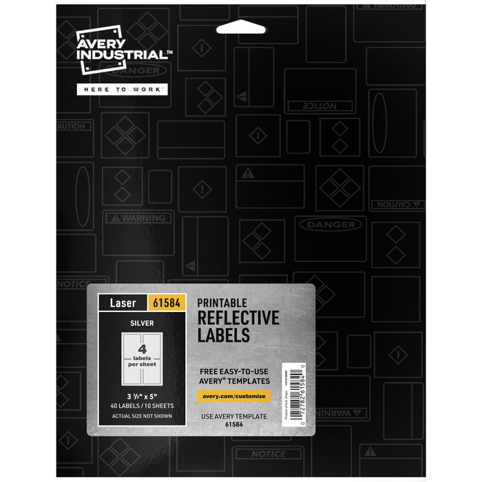 Avery® Reflective Sign Labels - 3 1/2" Width x 5" Length - Permanent Adhesive - Rectangle - Laser - Silver - Film - Water Resistant - 4 / Sheet - 10 Total Sheets - 40 Total Label(s) - 1 Pack