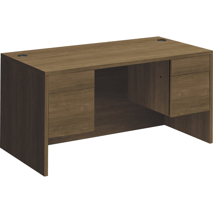 HON H10573 Double Pedestal Desk - 29.5" Height x 60" Width x 30" Depth - Total Drawer(s): 4 - Double Pedestal - Flat Edge - Finish: Pinnacle, Laminate - Rugged, Scratch Resistant, Spill Resistant, Stain Resistant, Durable, Handle, Modesty Panel, Reinforce