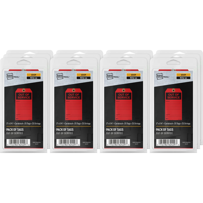 Avery® Preprinted OUT OF SERVICE Red Service Tags - 5.75" Length x 3" Width - Card Stock - Red - 1 Pack