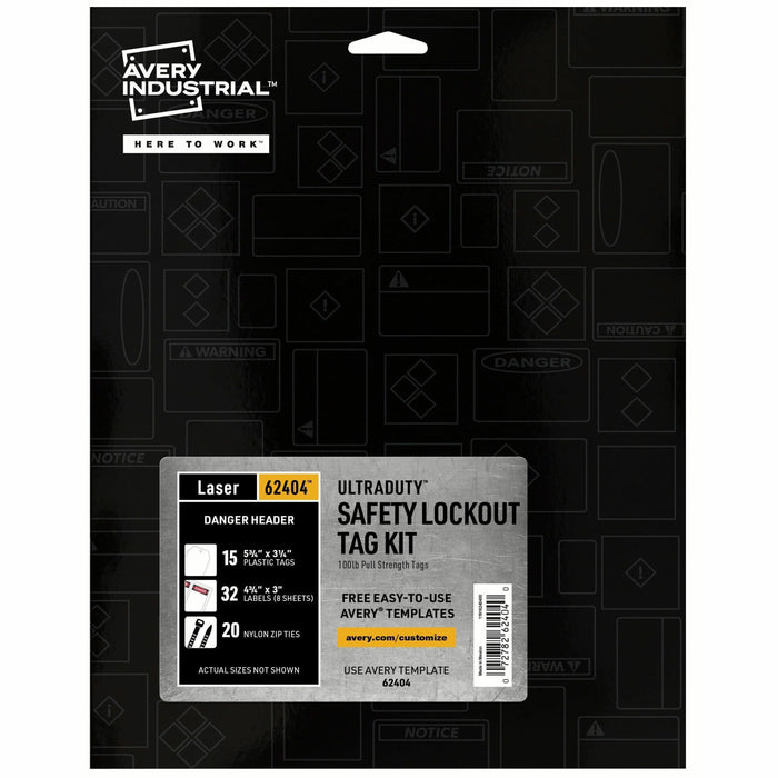 Avery® UltraDuty Hazard Warning Tag Kit - 3.25" Length x 5.75" Width - Plastic, Nylon, Vinyl - White - 1 Pack