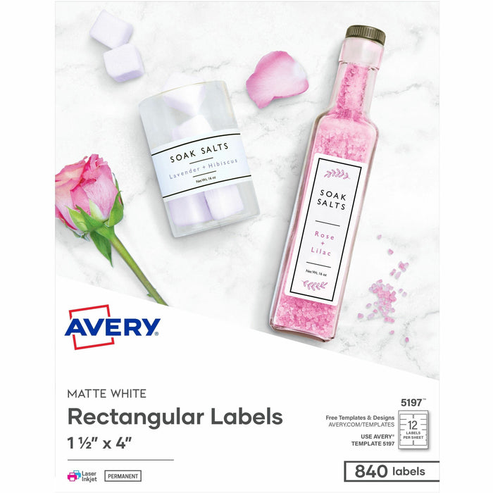 Avery® Rectangle Labels - - HeightPermanent Adhesive - Rectangle - Matte White - 1 Carton