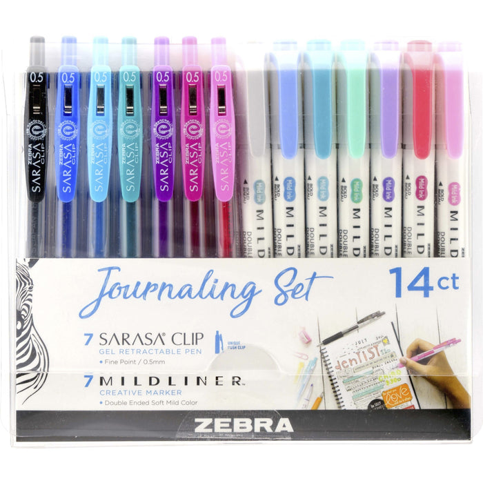 Zebra SARASA Clip Pen/MIDLINER Marker Journaling Set - 0.5 mm, 1 mm Pen Point Size - Broad, Fine Marker Point - Bullet, Chisel Marker Point Style - Assorted Water Based Ink - Retractable - Double Ended, Push Button Mechanism, Pocket Clip, Acid-free Ink, W