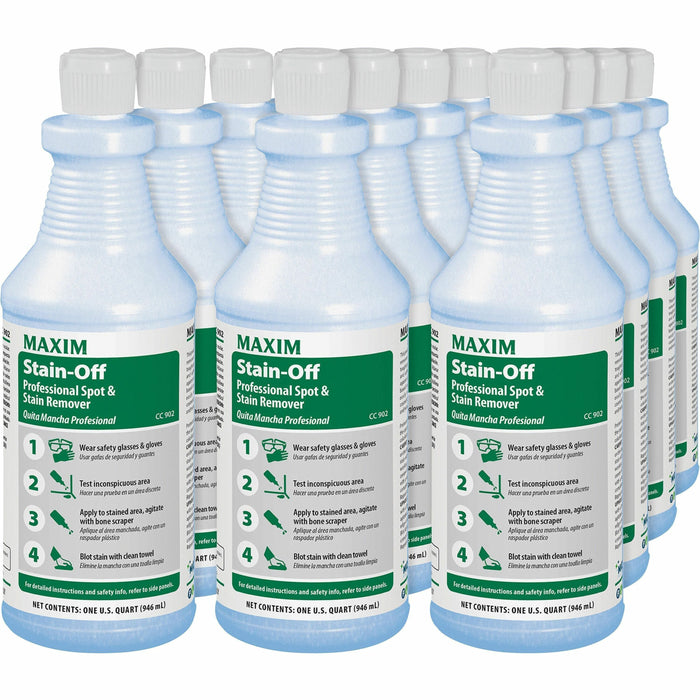 Midlab Stain-Off Professional Spot/Stain Remover - Ready-To-Use - 32 fl oz (1 quart) - Odorless, Water Based, Oil Based, Anti-resoiling, Fast Acting - Blue - 12 / Carton