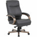 Lorell Executive High-Back Wood Finish Office Chair - Black Seat Color - Leather Seat Material - Black Back Color - Leather Back Material - High Back - Armrest - 1 Each