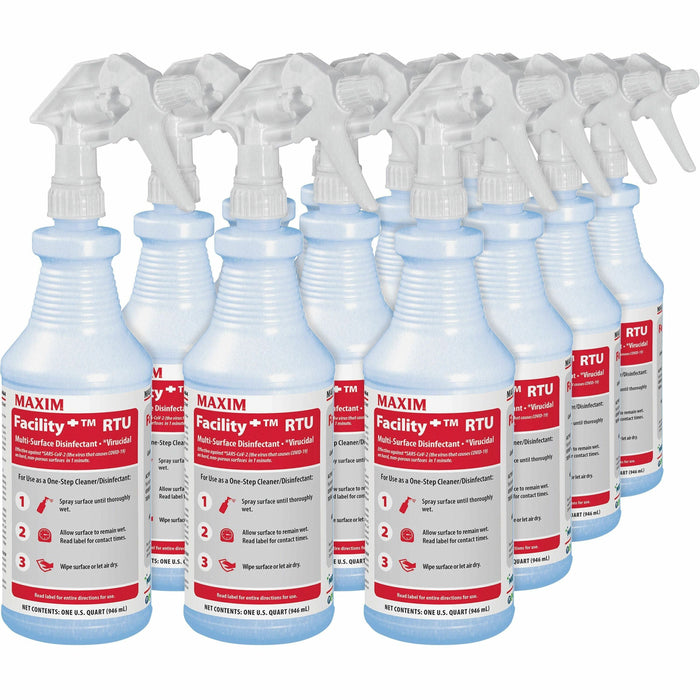 Maxim Facility Multi-Surface Disinfectant - Ready-To-Use - 32 fl oz (1 quart) - Washable - Colorless - 12 / Carton