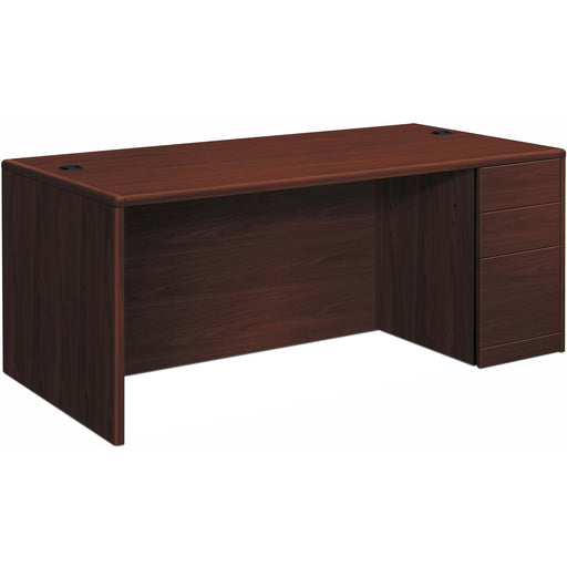 HON 10700 H10701R Pedestal Desk - 29.5" Height x 66" Width x 30" Depth - Total Drawer(s): 3 - Single Pedestal on Right Side - Finish: Mahogany - 1 Each