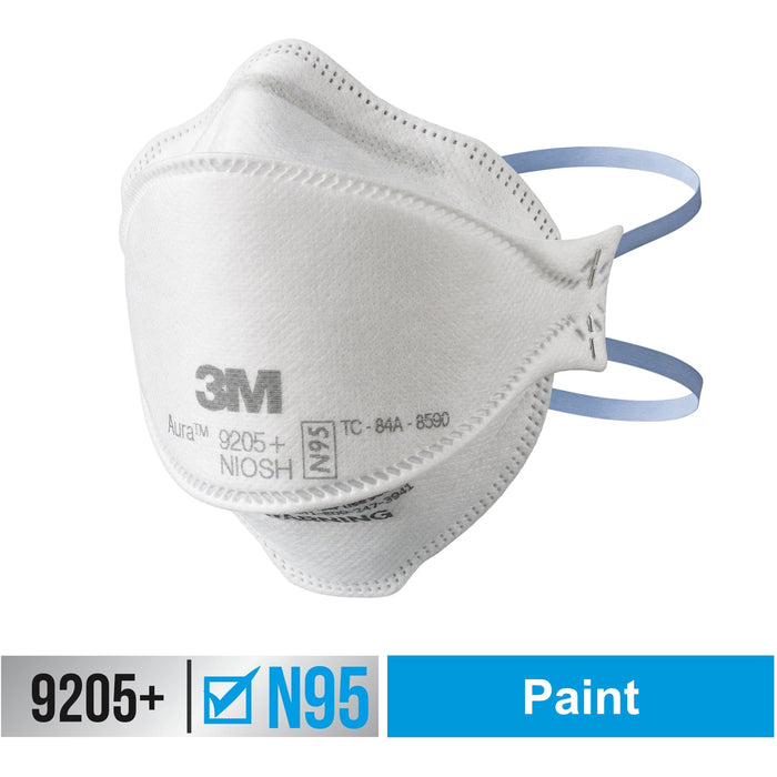 3M Aura N95 Particulate Respirator 9205 - Recommended for: Face - Adult - Airborne Particle, Dust, Contaminant, Fog Protection - White - Lightweight, Soft, Comfortable, Adjustable Nose Clip, Disposable, Advanced Electret Media - 20 / Pack