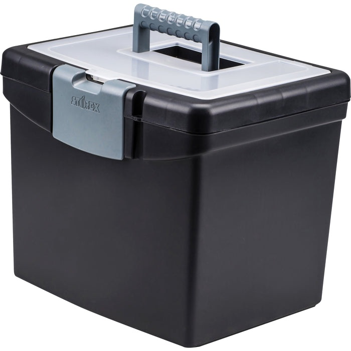 Storex Portable File Storage Box with XL Lid - External Dimensions: 10.9" Length x 13.2" Width x 11" Height - 30 lb - Media Size Supported: Letter 8.50" x 11" - Clamping Latch, Lid Closure - Black - For Storage, File Folder, File - Recycled - 1 Each