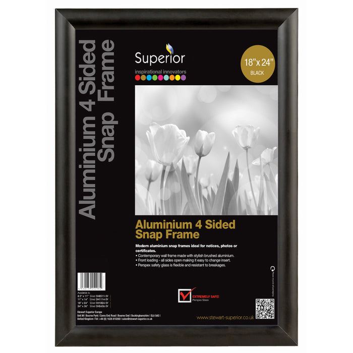 Seco Classic Snap Frame - 18" x 24" Frame Size - Rectangle - Black - Aluminum - Black - 1 Each