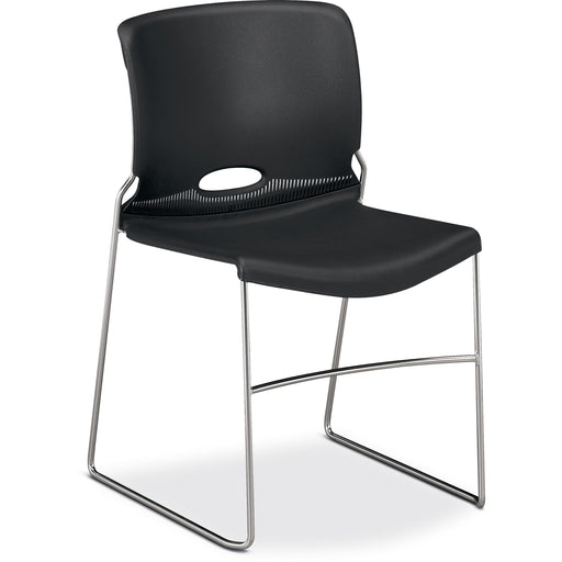 HON 4040 Series High Density Olson Stacker Chair - Onyx Seat Color - Plastic Seat Material - Onyx Back Color - Plastic Back Material - Chrome Frame Color - Steel Frame Material - 4 / Carton