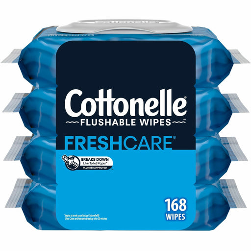Cottonelle Flushable Wipes - 7.25" Length - CleaningRipples Texture - White - FiberPacket - 42/Packet - 4 / Pack