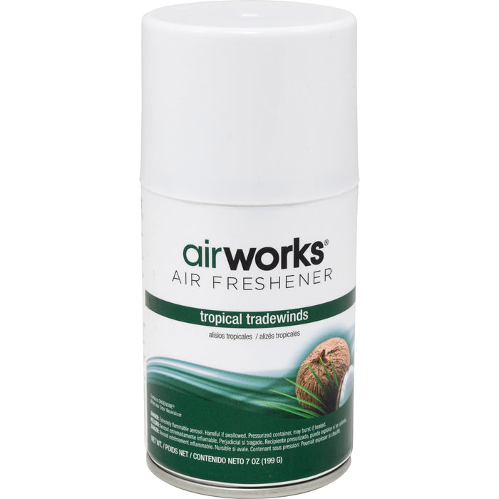 AirWorks Metered Aerosol Air Fresheners - Spray - 6000 ft� - 7 fl oz (0.2 quart) - Tropical Tradewind - Wall Mountable - 12 / Carton