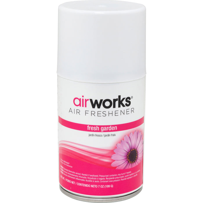 AirWorks Metered Aerosol Air Freshener, 12/cs - Fresh Garden - Aerosol - 6000 ft� - 7 fl oz (0.2 quart) - Fresh Garden - 30 Day - Long Lasting, VOC Compliant, Odor Neutralizer - 12 / Carton