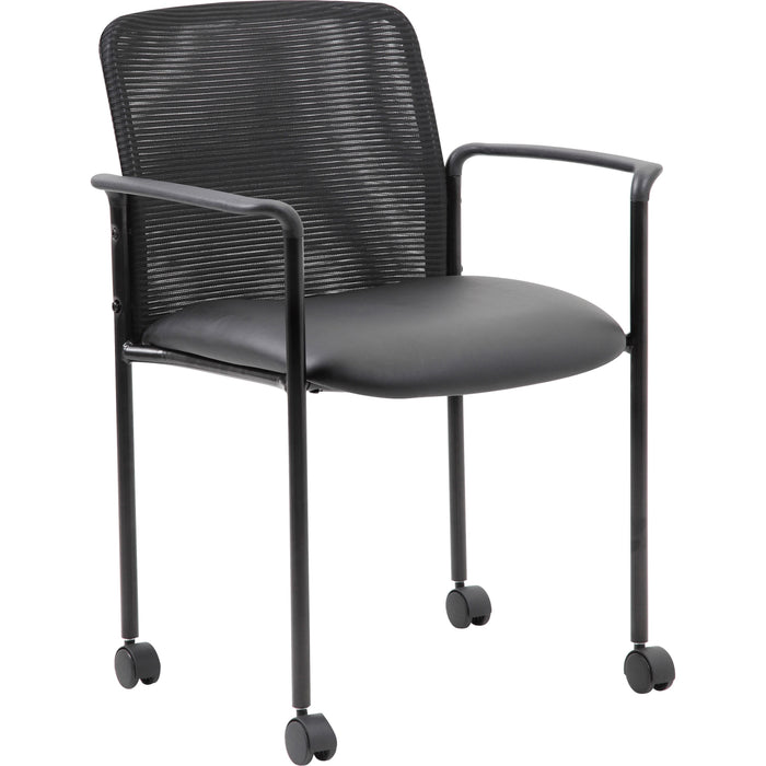 Boss Stackable Guest Chair - Black Seat Color - Black Back Color - Mesh Back Material - Black Frame Color - Four-legged Base - Armrest - 1 Each