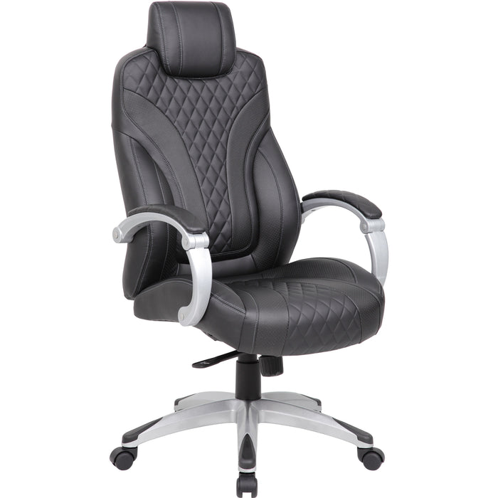 Boss Hinged Arm Executive Chair - Black Seat Color - Vinyl Seat Material - Black Back Color - 5-star Base - Armrest - 1 Each