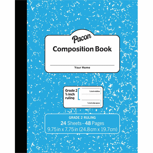 Pacon Composition Book - 24 Sheets - 48 Pages - 9.8" Width x 7.5" Depth - Blue Marble Cover - Durable Cover, Soft Cover - 1 Each