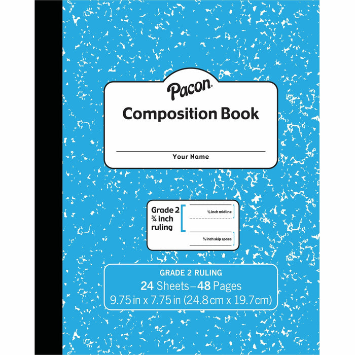 Pacon Composition Book - 24 Sheets - 48 Pages - 9.8" Width x 7.5" Depth - Blue Marble Cover - Durable Cover, Soft Cover - 1 Each