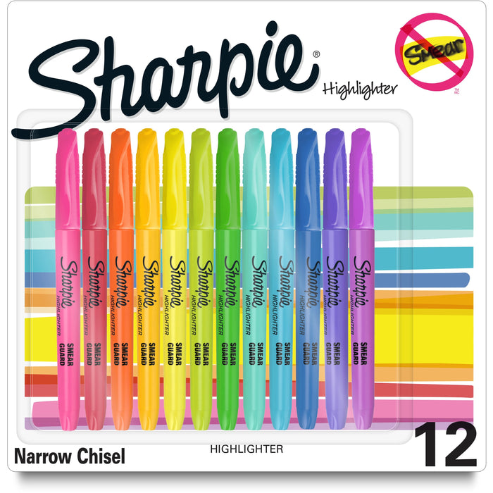Sharpie Accent Highlighters w/Smear Guard - Assorted Ink - Dry - 12 / Pack