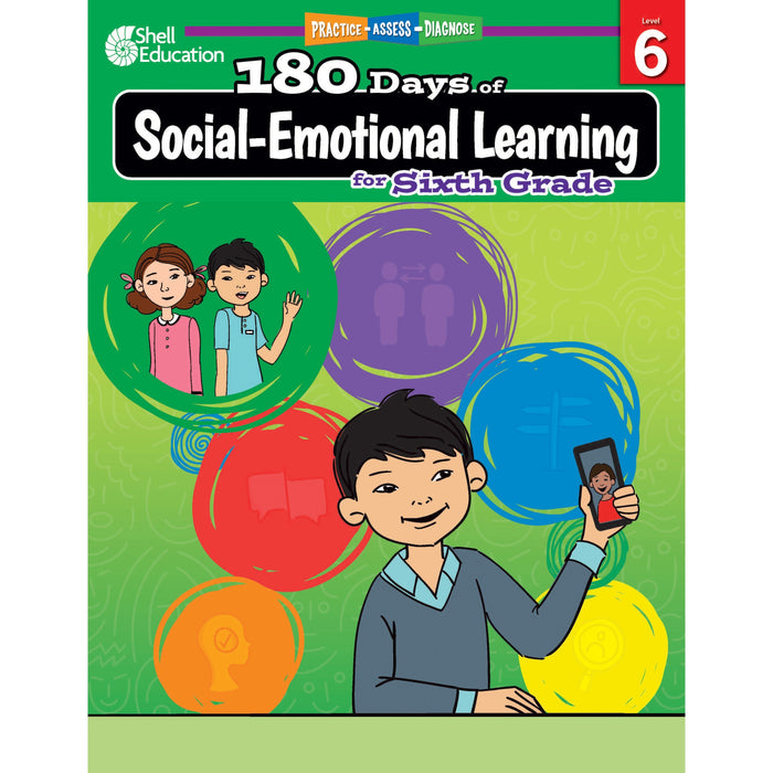 Shell Education 180 Days of Social-Emotional Learning for Sixth Grade Printed Book by Jennifer Edgerton - 208 Pages - Book - Grade 6 - English - 1 Each