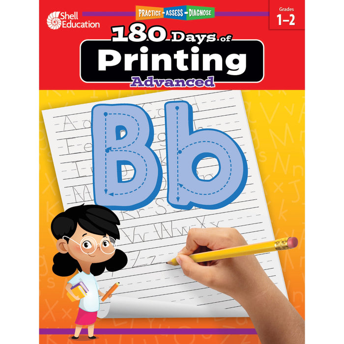 Shell Education 180 Days of Printing: Advanced Printed Book - Book - Grade 1-2 - English - 1 Each