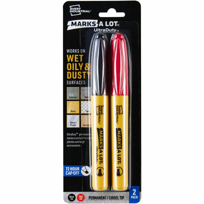 Avery® Marks A Lot UltraDuty Markers, Chisel Tip, 2 Assorted Markers (29863) - Black, Red Ink - Polyester Tip - 2 / Pack