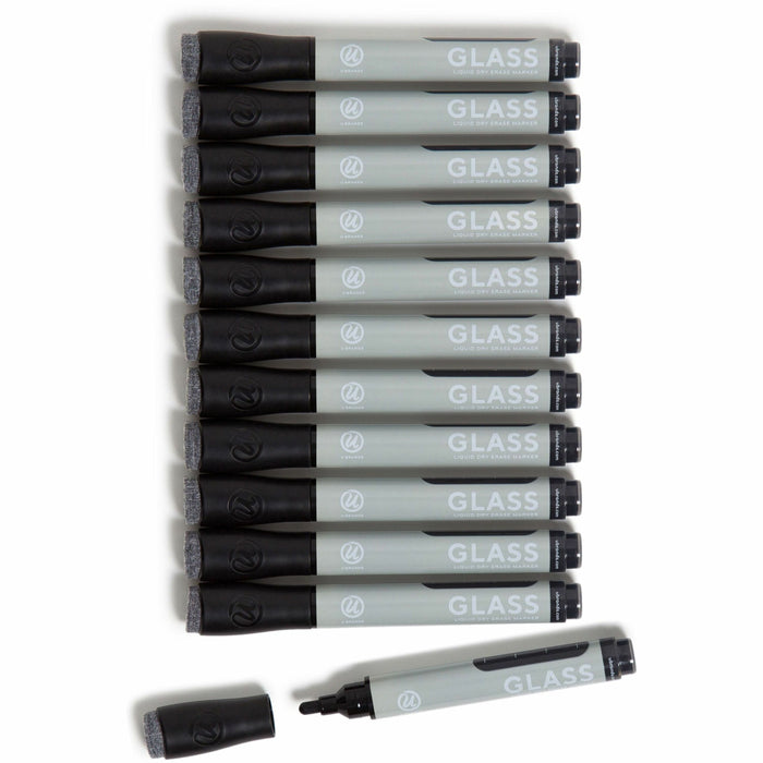 U Brands Magnetic Liquid Dry-Erase Markers - Erasable - Black Ink - 12 / Pack