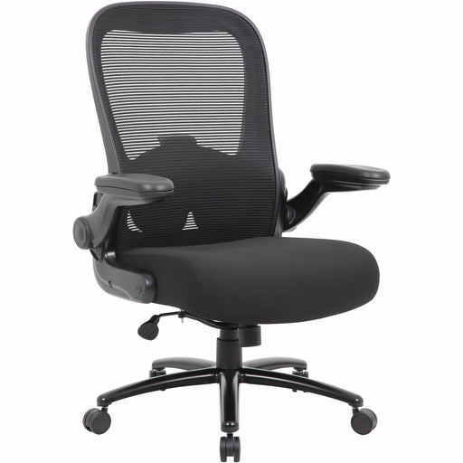 Boss Heavy Duty Flip Arm Mesh Chair - Black Seat Color - Fabric, High Density Foam (HDF) Seat Material - Black Back Color - Mesh Back Material - Black Frame Color - 5-star Base - Armrest - 1 Each