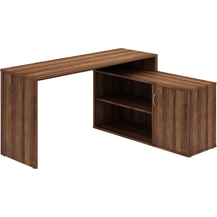 LYS L-Shape Workstation with Cabinet - Laminated L-shaped Top - 200 lb Capacity - 29.50" Height x 60" Width x 47.25" Depth - Assembly Required - Walnut - Particleboard - 1 Each