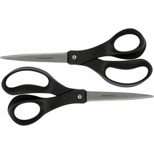 Fiskars Recycled All-purpose Scissors - Stainless Steel - Straight Tip - Black - 2 / Pack