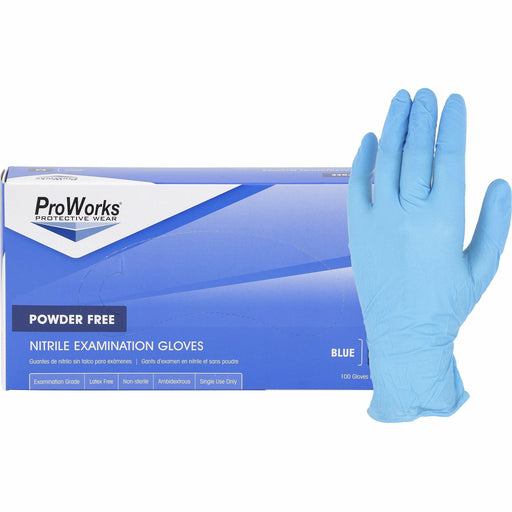 ProWorks Nitrile Powder-Free Exam Gloves - 4 mil Thickness x 9.50" Glove Length - X-Large Size - For Right/Left Hand - Nitrile - Blue - Comfortable, Latex-free, Non-sterile - For Industrial, Food Service, Construction, First Responder/Defense, Healthcare,
