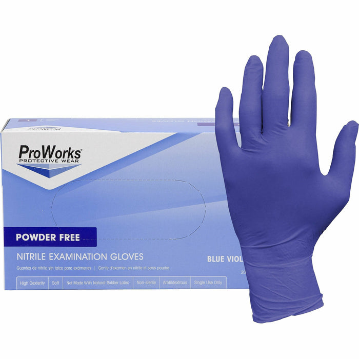 ProWorks Nitrile Powder-Free Exam Gloves - 3 mil Thickness x 9.50" Glove Length - X-Large Size - Nitrile - Blue Violet - Soft, Flexible, Comfortable, Latex-free, Non-sterile - For General Purpose, Industrial, Food Service, Gardening, Dental - 200/Box - 10