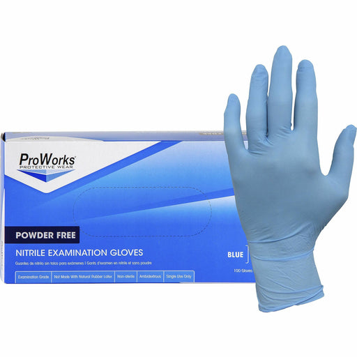 ProWorks NPF Nitrile Powder Free Exam Gloves - 5.5 mil Thickness x 9.50" Glove Length - Medium Size - For Right/Left Hand - Synthetic Nitrile Rubber - Blue - Non-sterile, Latex-free, Odor-free, Puncture Resistant, Tear Resistant, Chemical Resistant, Textu