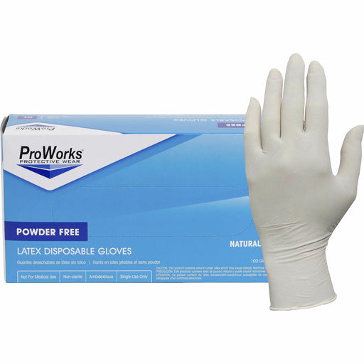 ProWorks Latex Powder-Free Disposable General-Purpose Gloves - 5 mil Thickness x 9.50" Glove Length - Extra Large Size - Latex - Natural - Comfortable, Non-sterile, Textured Fingertip - For Food Service, General Purpose, Industrial, Manufacturing, Office,
