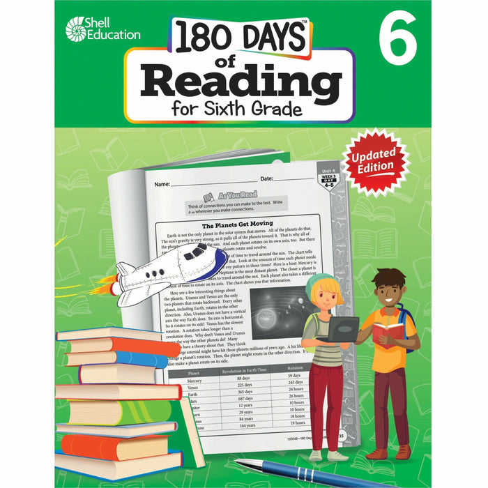 Shell Education 180 Days of Reading for Sixth Grade, 2nd Edition Printed Book - Grade 6 - English - 1 Each