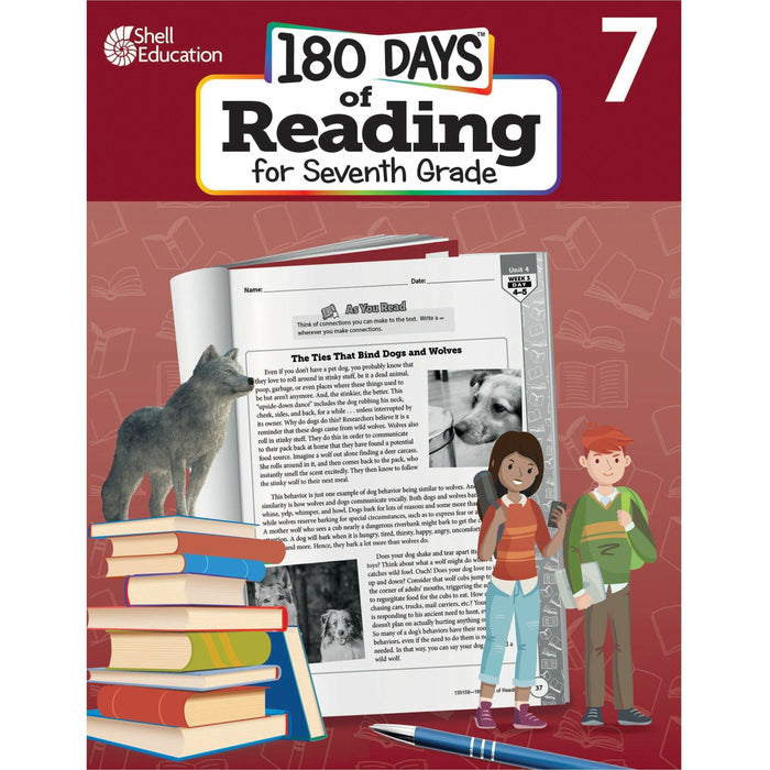Shell Education 180 Days of Reading for Seventh Grade Printed Book - Grade 7 - English - 1 Each