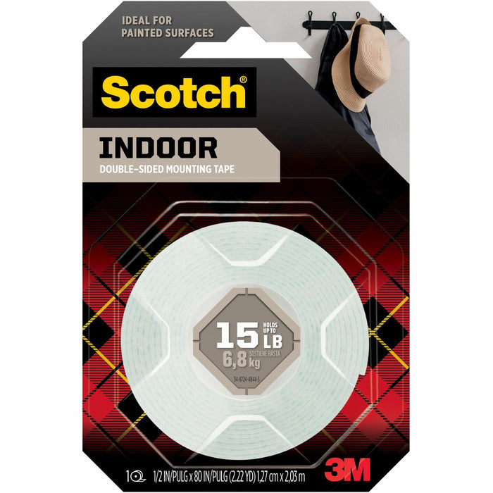 Scotch Mounting Tape - 6.25 ft Length x 0.50" Width - White - Foam - 1 Roll