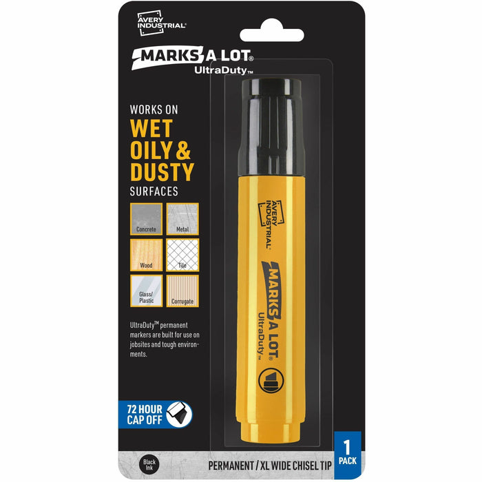 Avery® Marks A Lot UltraDuty Markers, XL Wide Tip, 1 Black Marker (29865) - 18 mm Narrow Chisel, Bold, XL Wide Marker Point - Black Ink - Polyester Tip - Warehouse, Plastic, Metal, Construction - 1 Pack